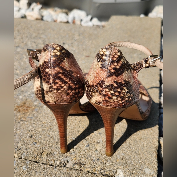 L.K. Bennett dusty pink, snake print leather ankle strap high heel pump in 38 - Picture 7 of 16